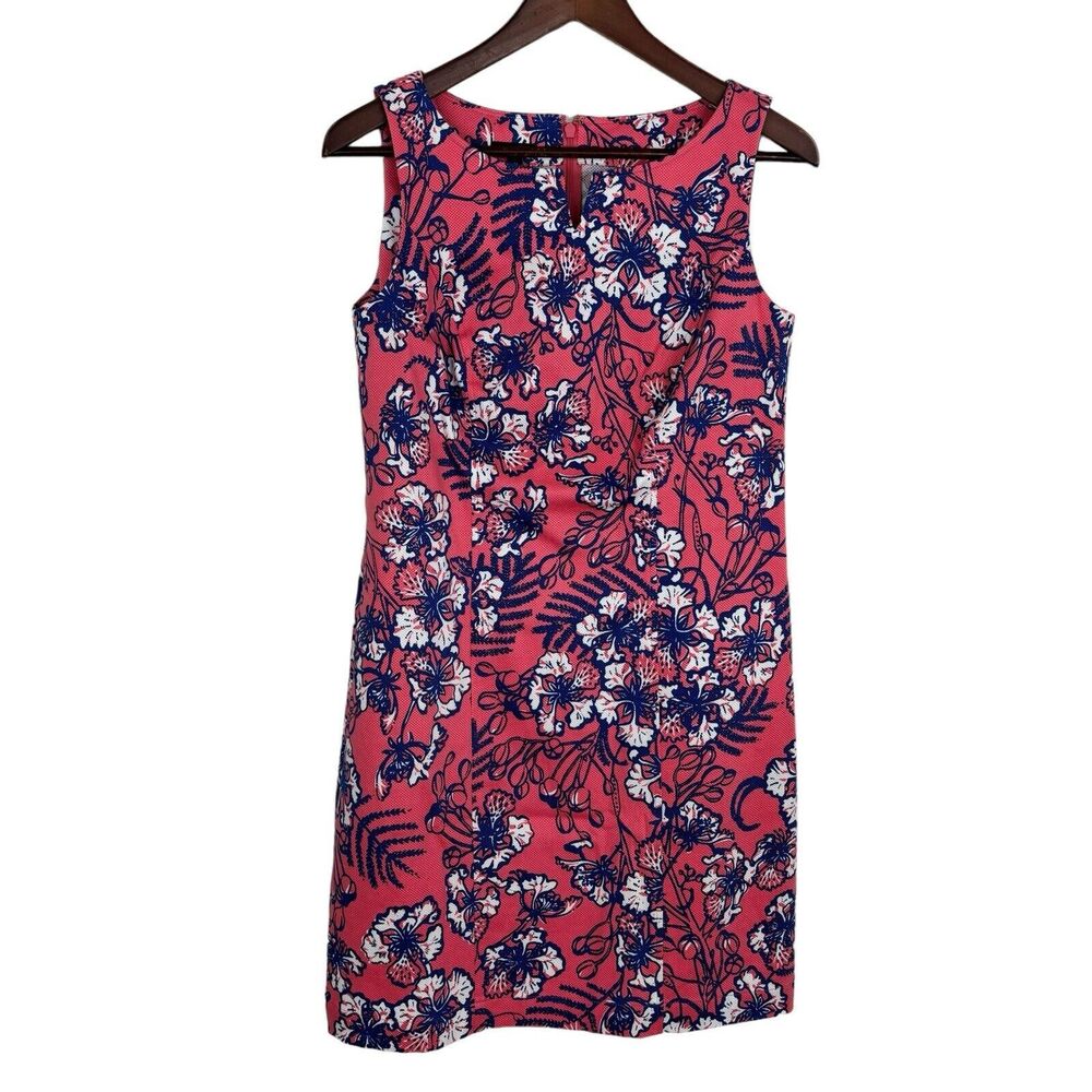 Talbots Pink Blue Floral Print Sleeveless Dress Women's Petite 4